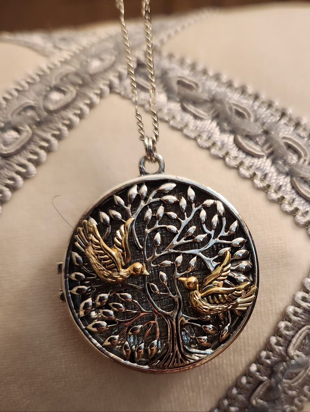 Two-Tone Tree of Life Locket Necklace - Gold & Silver